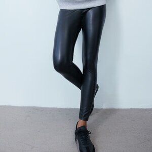 H&M Black Faux Leather Coated Leggings - M
